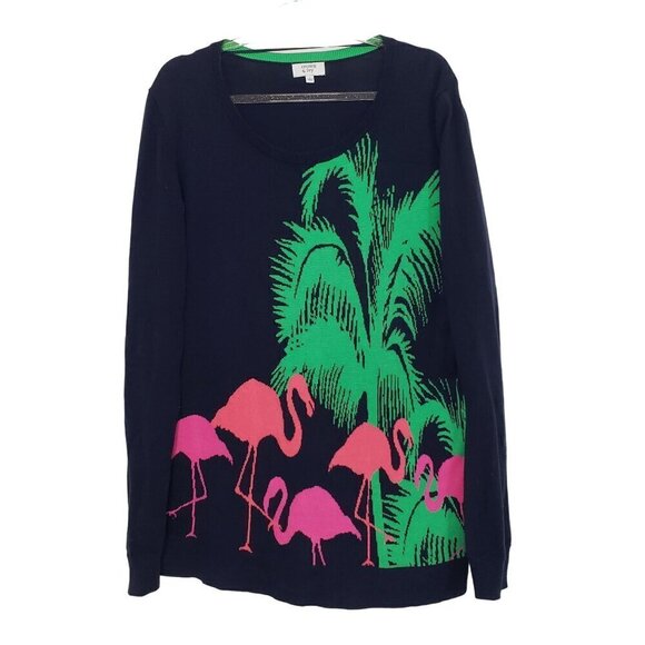 Crown & Ivy Flamingo Sweater Knit Vacation Tropical Cotton Womens Size Large - Picture 1 of 8